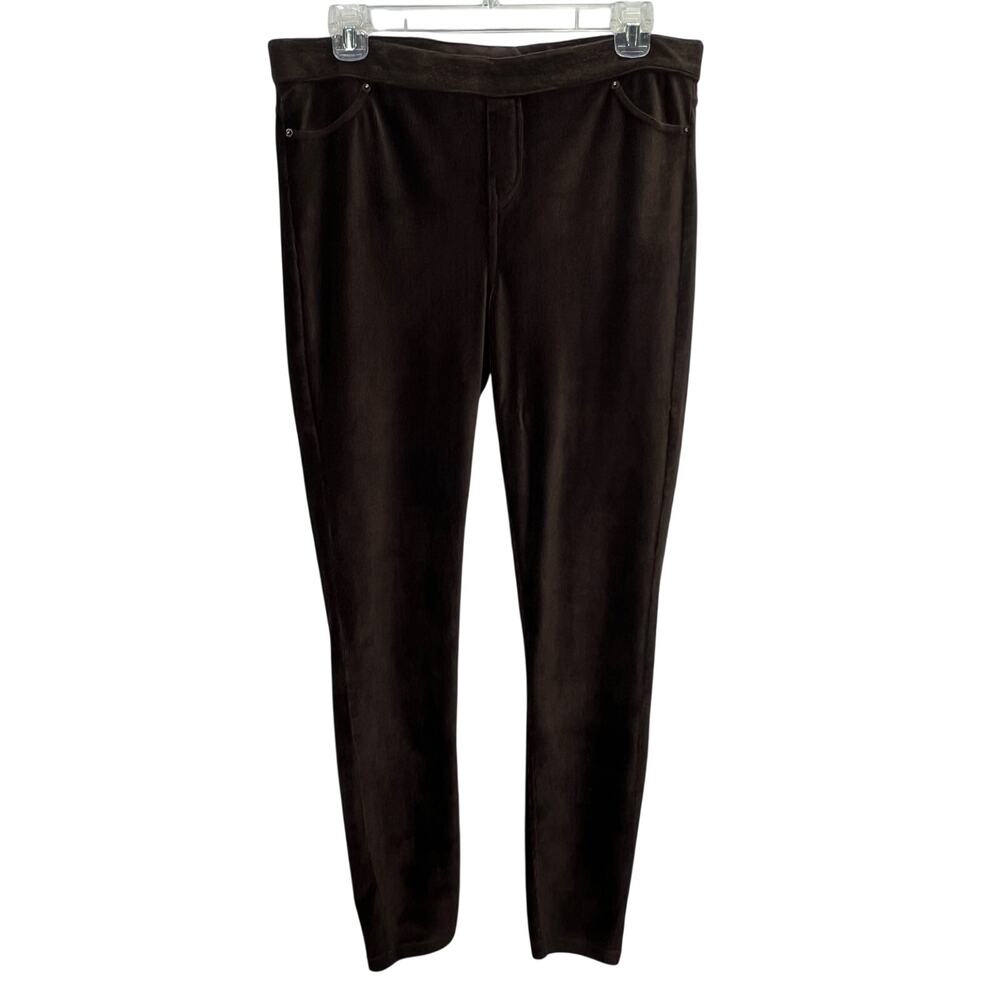 Simply Vera Wang Leggings L Women Brown Ribbed Velour Pull On Elastic Pockets